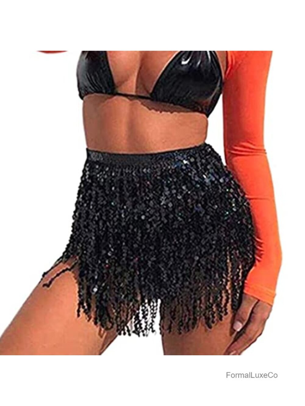 Sequin Tassel Fringe Hip Scarf Rave Dance Wrap Skirt Festival